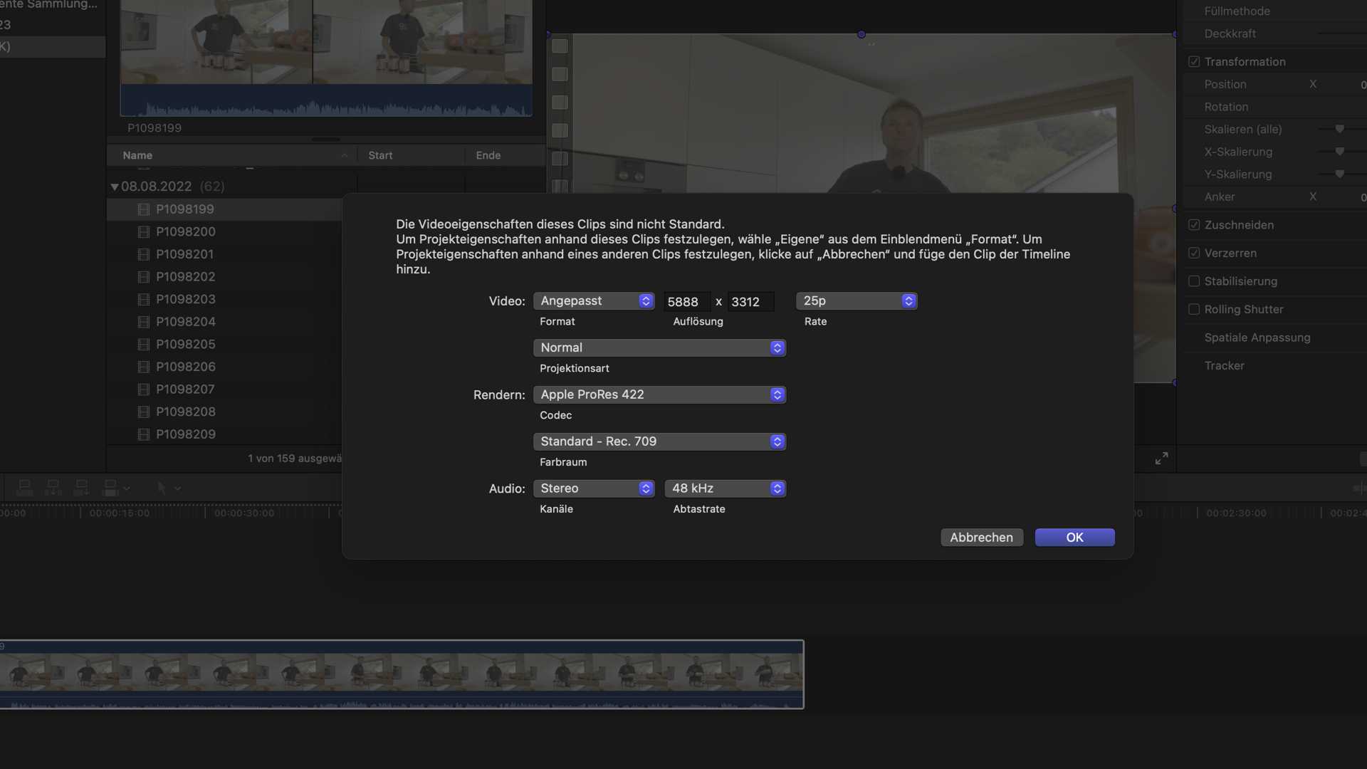 Final Cut Pro Projekteinstellungen
