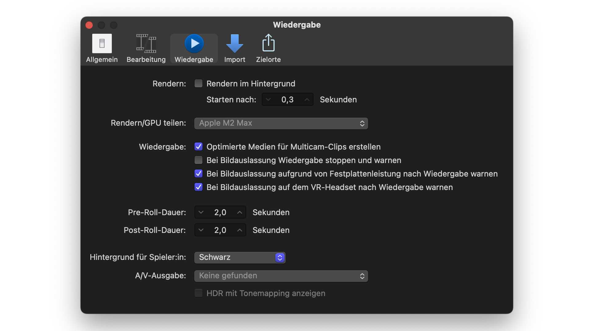 Final Cut Pro Rendereinstellungen