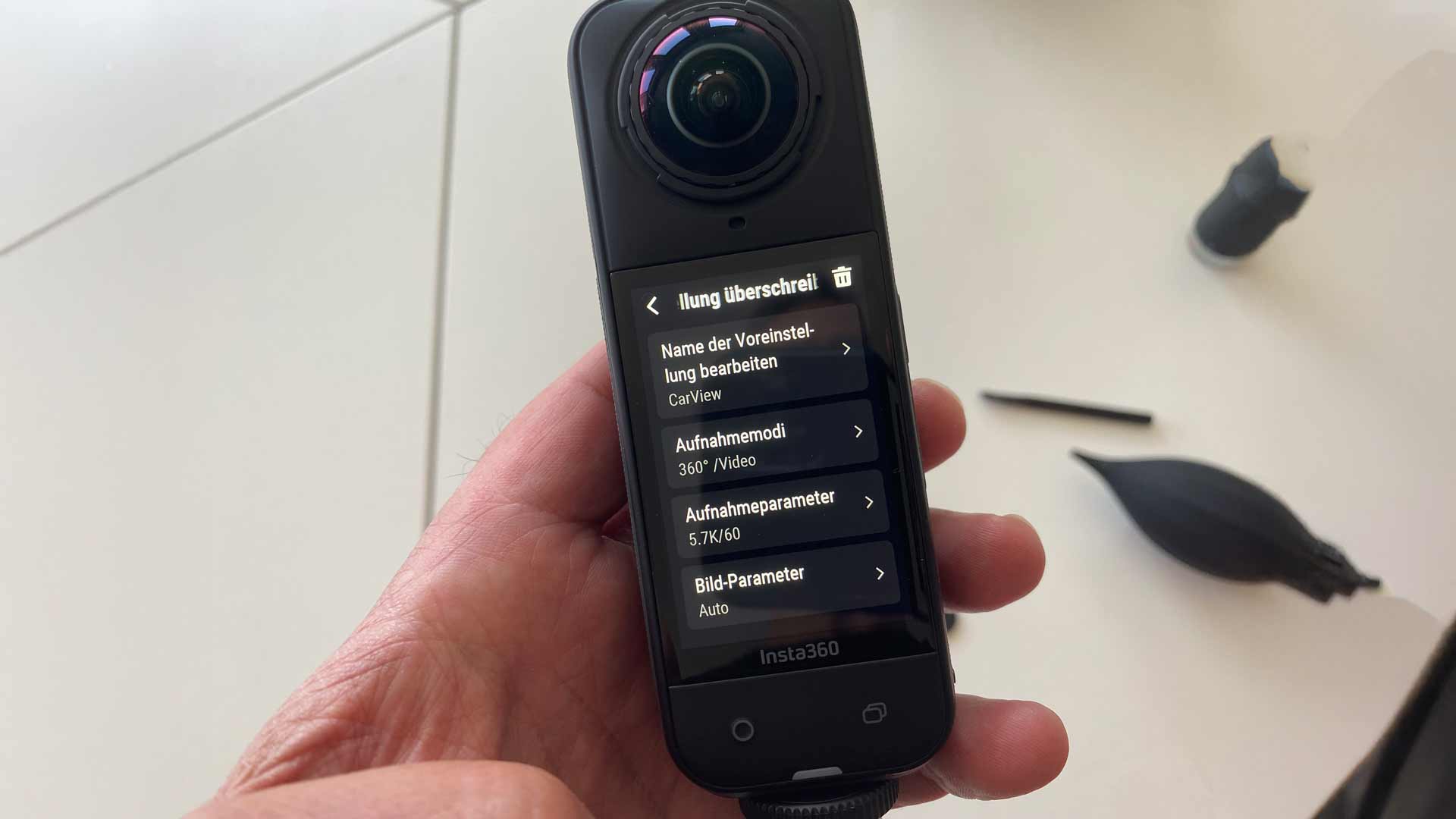 Insta360 X5 Quickmenue